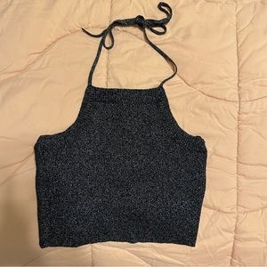 Black sparkle halter crop top size medium